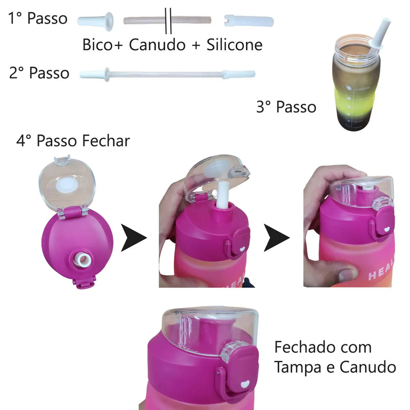 Garrafa 1800ML com marcador e canudo.